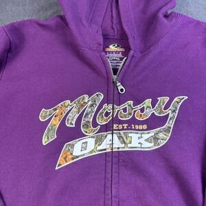 Mossy‎ Oak Hoodie Full Zip Purple Camo Logo Womens Size Large Est 1986